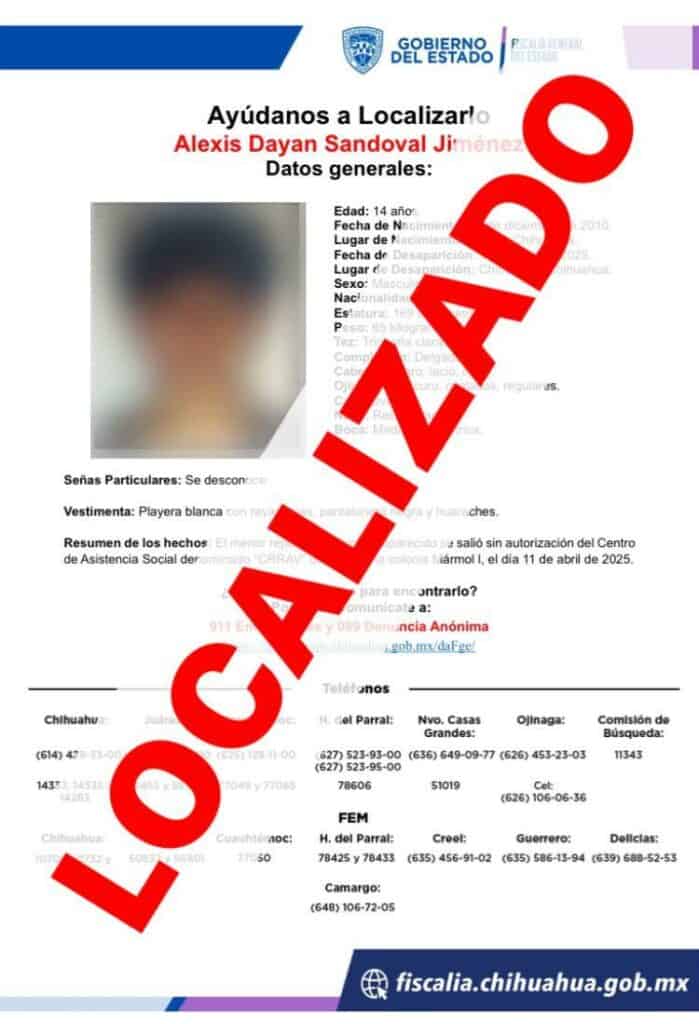 Localizan sanos y salvos a menores con reporte de ausencia en Chihuahua