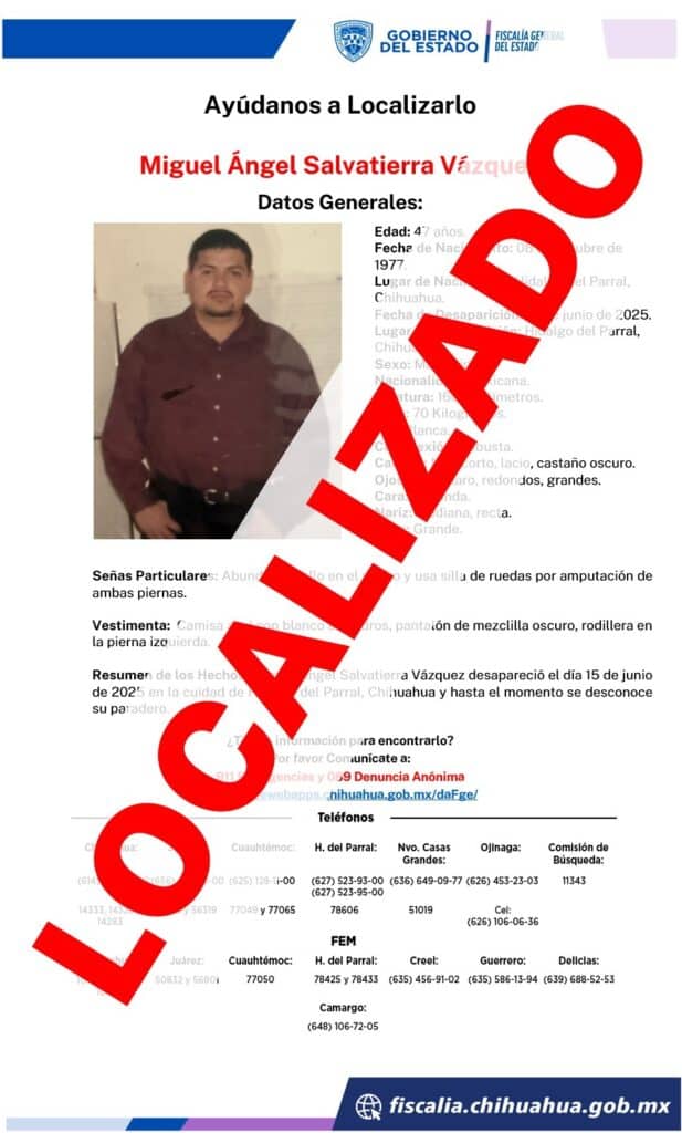 Localiza AEI en Jiménez a masculino con reporte de ausencia en Parral
