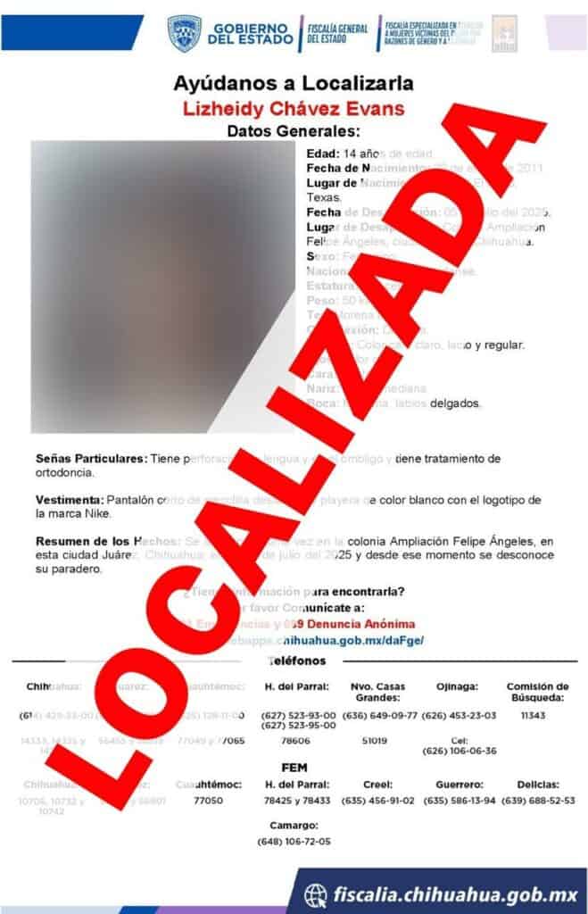 Localiza FEM Zona Norte sana y salva a menor con reporte de ausencia en Ciudad Juárez