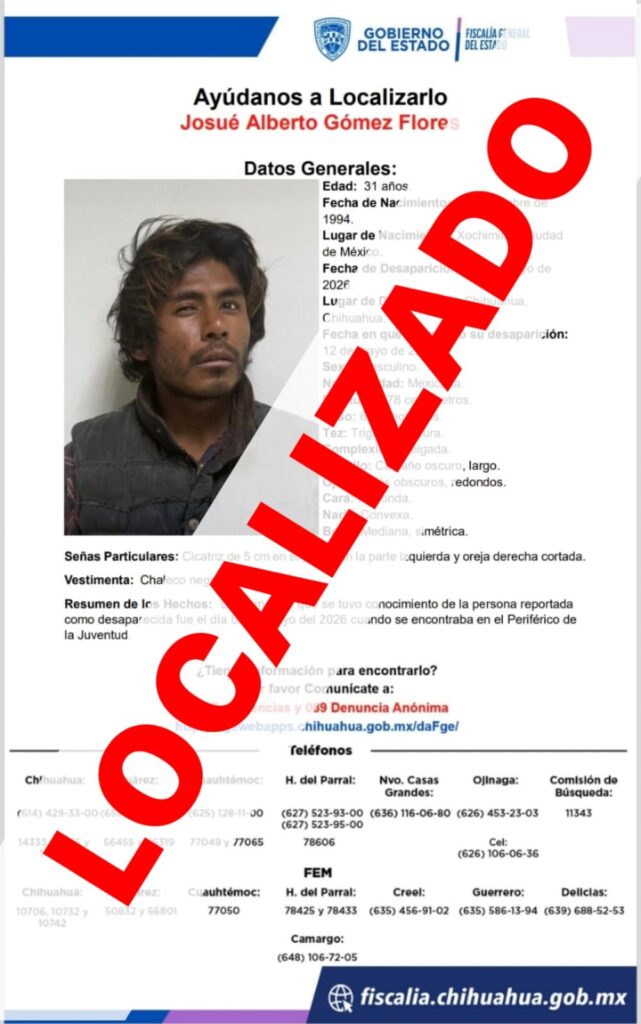 Localiza Fiscalía a masculino con reporte de ausencia en colonia Lomas del Valle