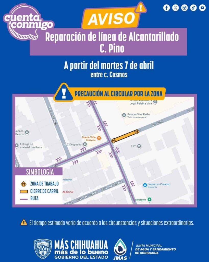 Reparará JMAS Chihuahua línea de drenaje en el cruce de las calles Pino y Cosmos