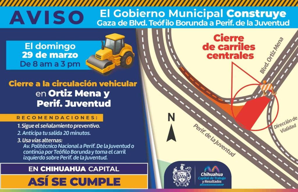 Habrá cierre en el Ortiz Mena a la altura del Juventud por continuación de modernización de la línea de agua potable
