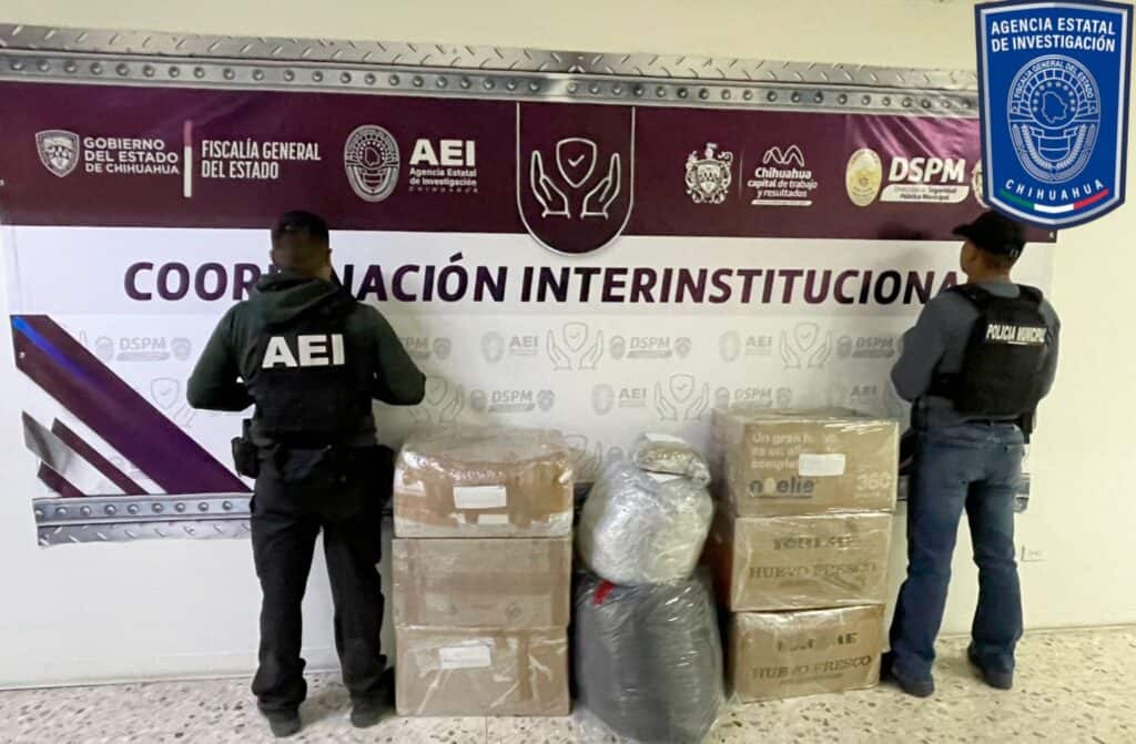 Aseguran AEI y DSPM casi 93 kilogramos de mariguana en la carretera libre a Cd. Juárez